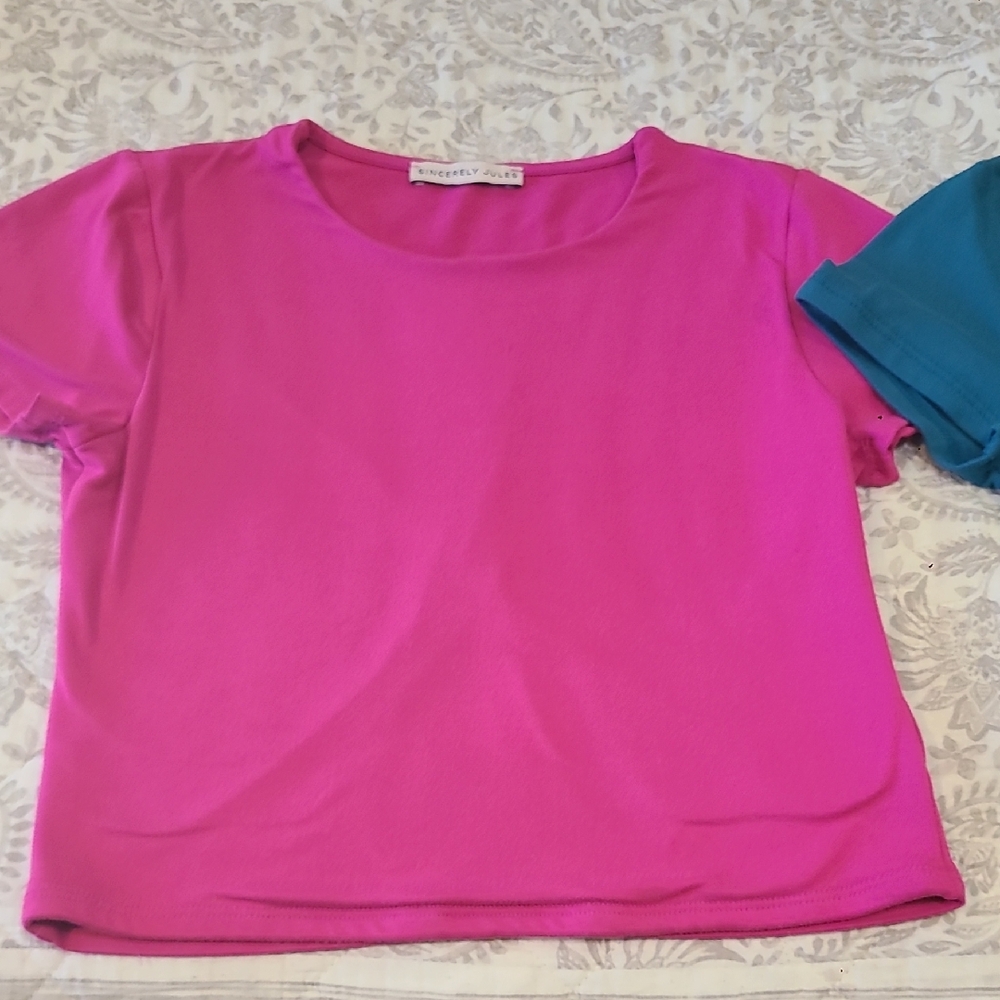 Sincerely Jules Pink And Blue Crop Top